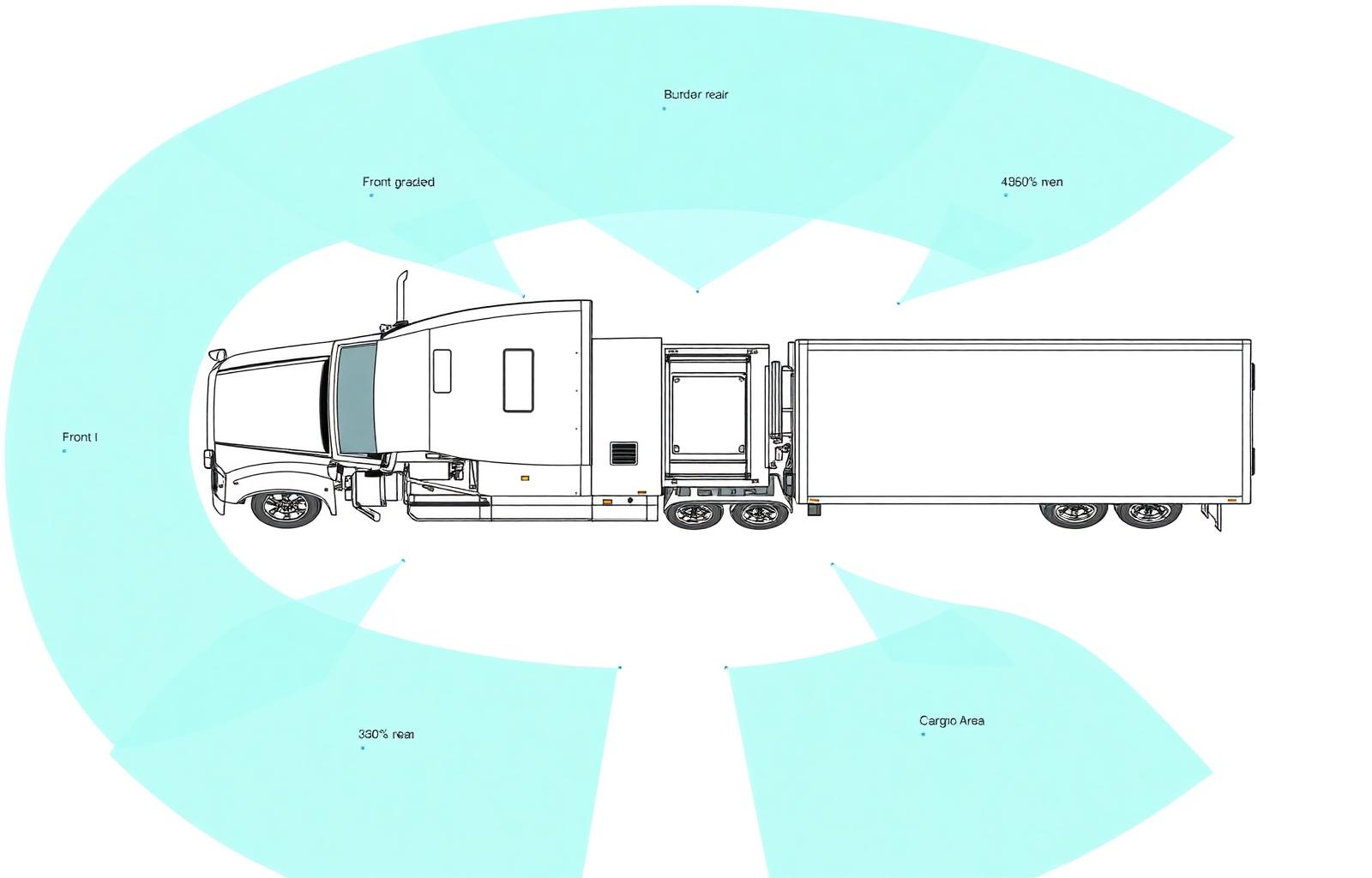 Top-down technical schematic of skEYEvue camera placements on a heavy-haul truck